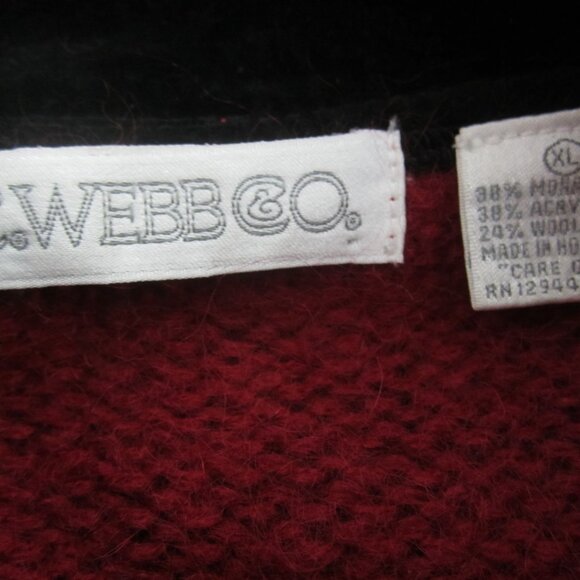 Vtg Cherry Webb Co Womens XL Red Black Velvet Collar LS Mohair Wool Cardigan - Picture 9 of 12